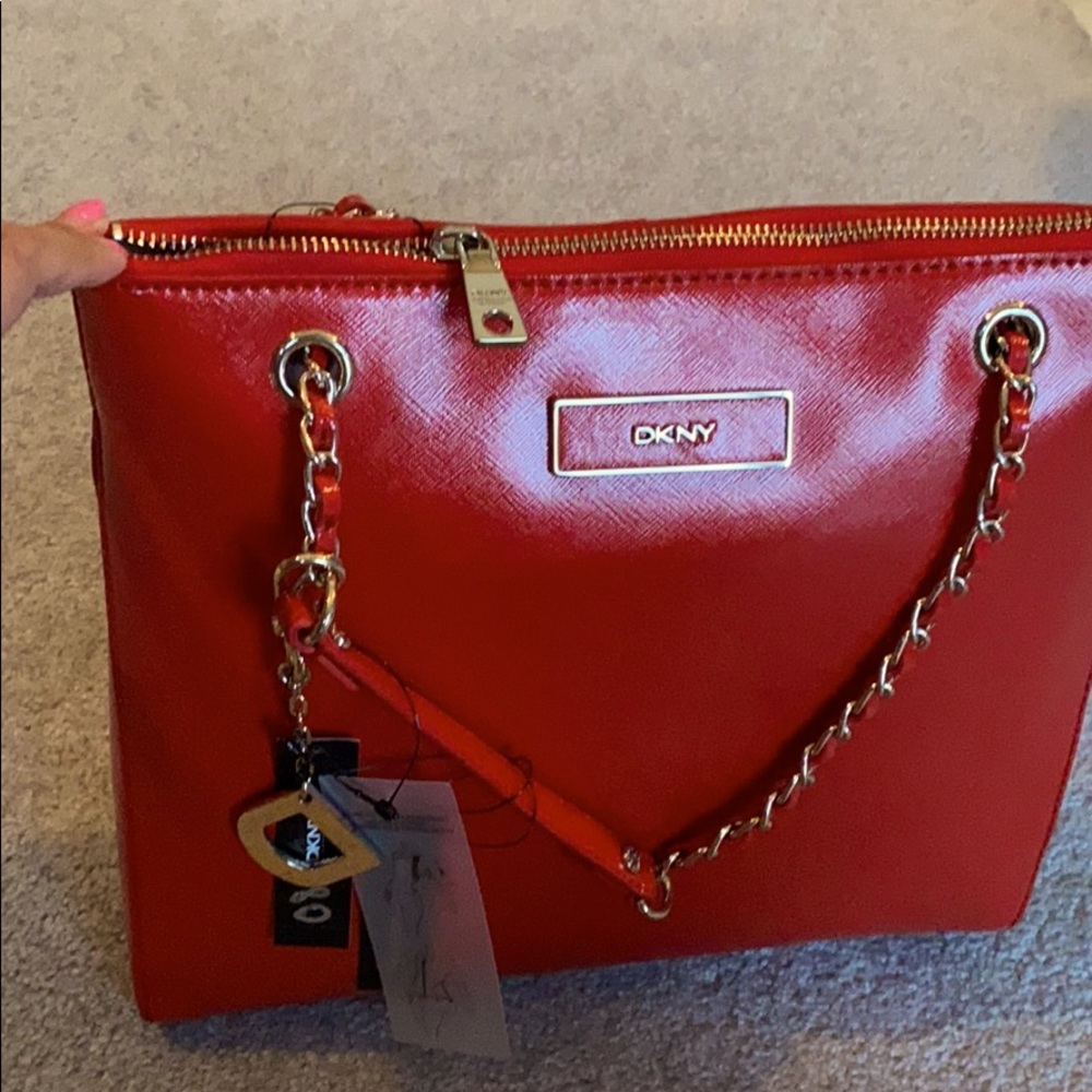 Red shiny saffiano leather DKNY PURSE